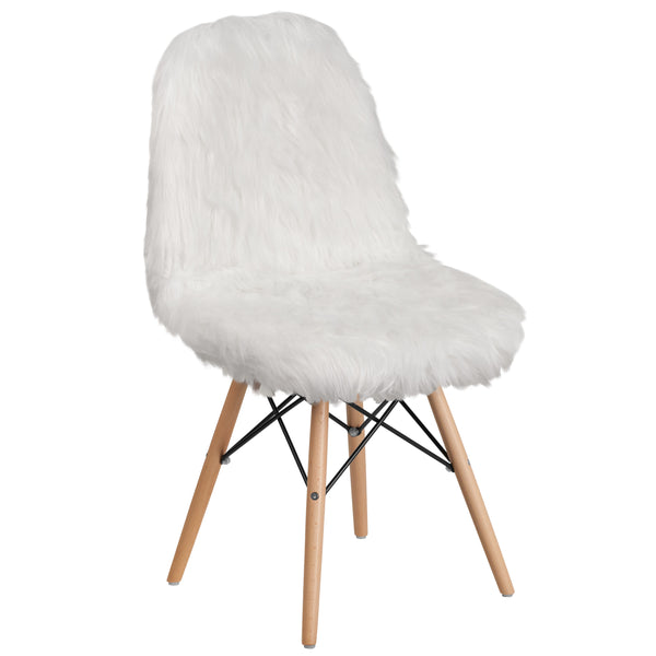 White |#| Shaggy Dog White Accent Chair - Dorm Furniture - Retro Chair - Faux Fur Chair