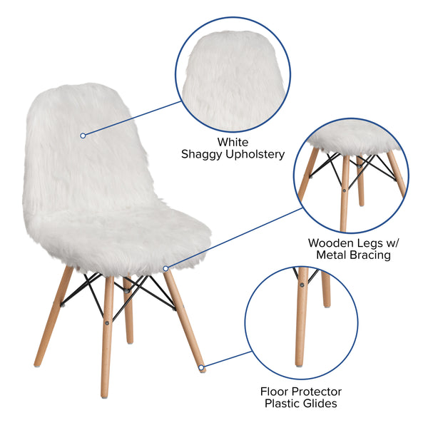 White |#| Shaggy Dog White Accent Chair - Dorm Furniture - Retro Chair - Faux Fur Chair