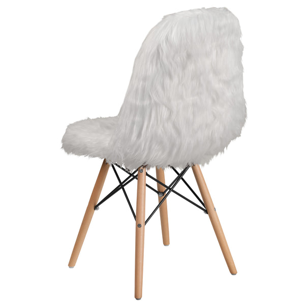 White |#| Shaggy Dog White Accent Chair - Dorm Furniture - Retro Chair - Faux Fur Chair