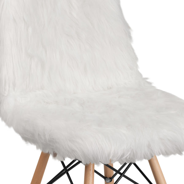 White |#| Shaggy Dog White Accent Chair - Dorm Furniture - Retro Chair - Faux Fur Chair
