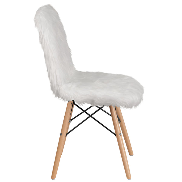White |#| Shaggy Dog White Accent Chair - Dorm Furniture - Retro Chair - Faux Fur Chair