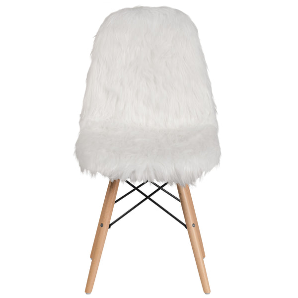 White |#| Shaggy Dog White Accent Chair - Dorm Furniture - Retro Chair - Faux Fur Chair