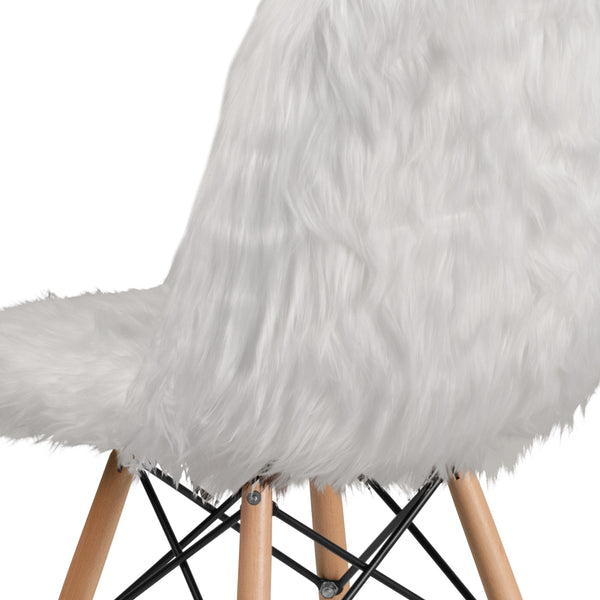 White |#| Shaggy Dog White Accent Chair - Dorm Furniture - Retro Chair - Faux Fur Chair