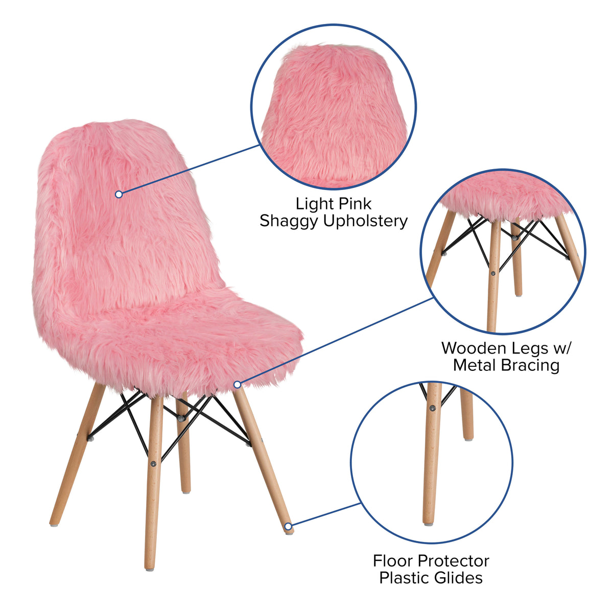 Light Pink |#| Shaggy Dog Light Pink Accent Chair - Dorm Chair - Retro Chair - Faux Fur Chair