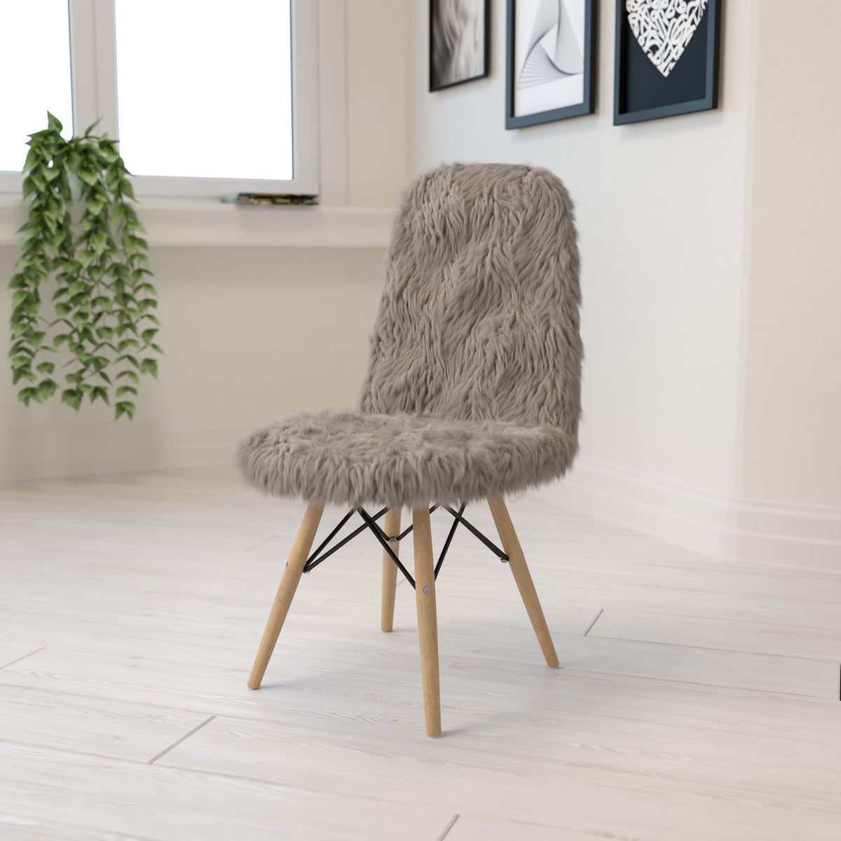Charcoal Gray |#| Shaggy Dog Charcoal Gray Accent Chair - Dorm Chair - Retro Chair - Faux Fur