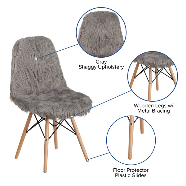 Charcoal Gray |#| Shaggy Dog Charcoal Gray Accent Chair - Dorm Chair - Retro Chair - Faux Fur