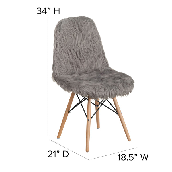 Charcoal Gray |#| Shaggy Dog Charcoal Gray Accent Chair - Dorm Chair - Retro Chair - Faux Fur