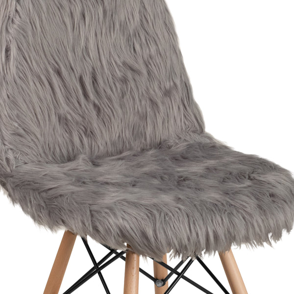 Charcoal Gray |#| Shaggy Dog Charcoal Gray Accent Chair - Dorm Chair - Retro Chair - Faux Fur