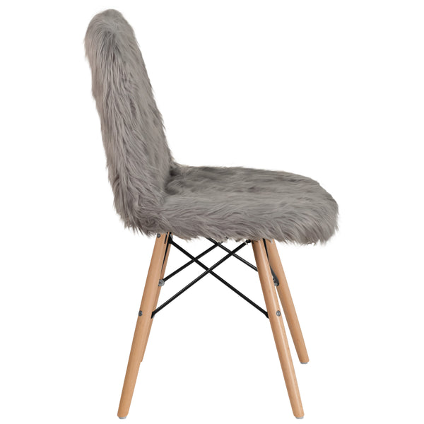 Charcoal Gray |#| Shaggy Dog Charcoal Gray Accent Chair - Dorm Chair - Retro Chair - Faux Fur