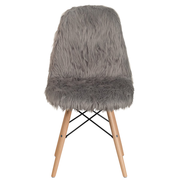 Charcoal Gray |#| Shaggy Dog Charcoal Gray Accent Chair - Dorm Chair - Retro Chair - Faux Fur