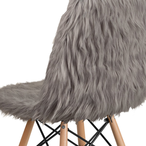 Charcoal Gray |#| Shaggy Dog Charcoal Gray Accent Chair - Dorm Chair - Retro Chair - Faux Fur