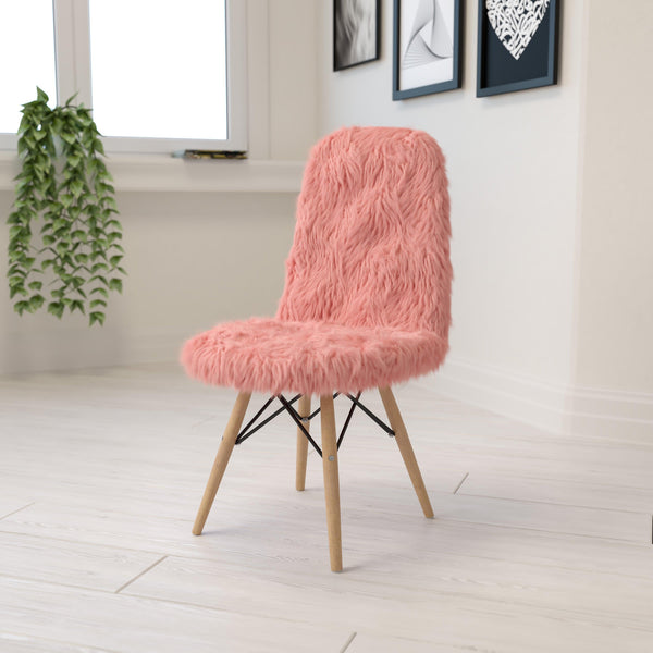 Hermosa Pink |#| Shaggy Dog Hermosa Pink Accent Chair - Dorm Furniture - Retro Chair - Faux Fur