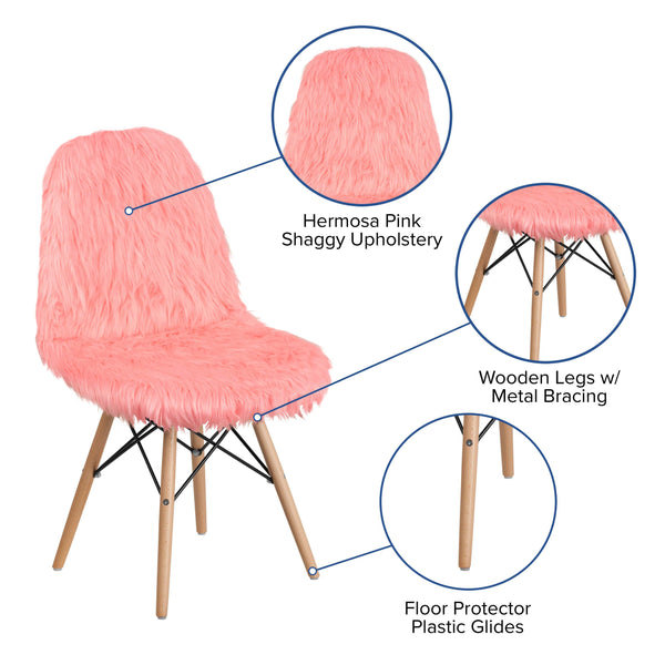 Hermosa Pink |#| Shaggy Dog Hermosa Pink Accent Chair - Dorm Furniture - Retro Chair - Faux Fur