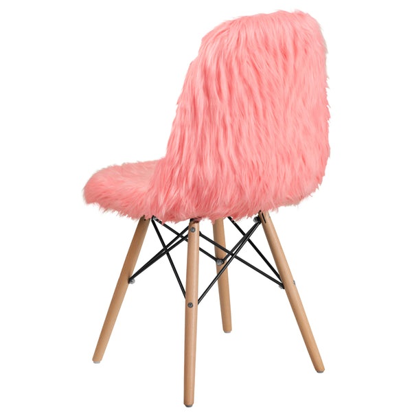Hermosa Pink |#| Shaggy Dog Hermosa Pink Accent Chair - Dorm Furniture - Retro Chair - Faux Fur