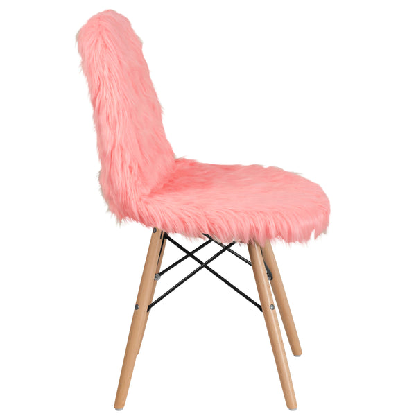 Hermosa Pink |#| Shaggy Dog Hermosa Pink Accent Chair - Dorm Furniture - Retro Chair - Faux Fur