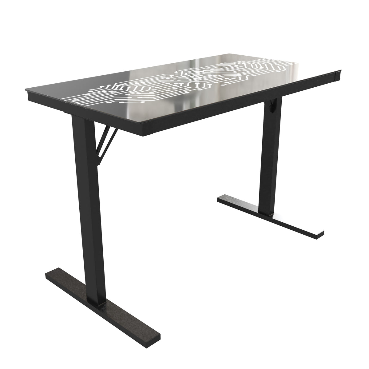 Gaming Computer Desk with Color Changing LED Circuit Board Design Glass Desktop