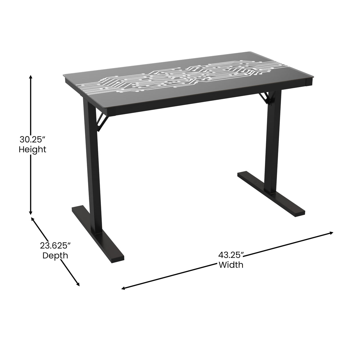 Gaming Computer Desk with Color Changing LED Circuit Board Design Glass Desktop