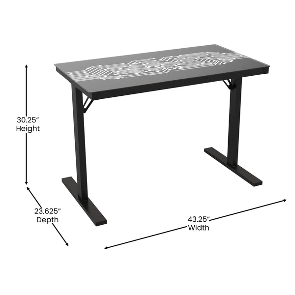 Gaming Computer Desk with Color Changing LED Circuit Board Design Glass Desktop