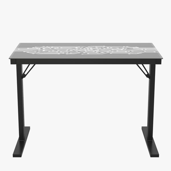 Gaming Computer Desk with Color Changing LED Circuit Board Design Glass Desktop