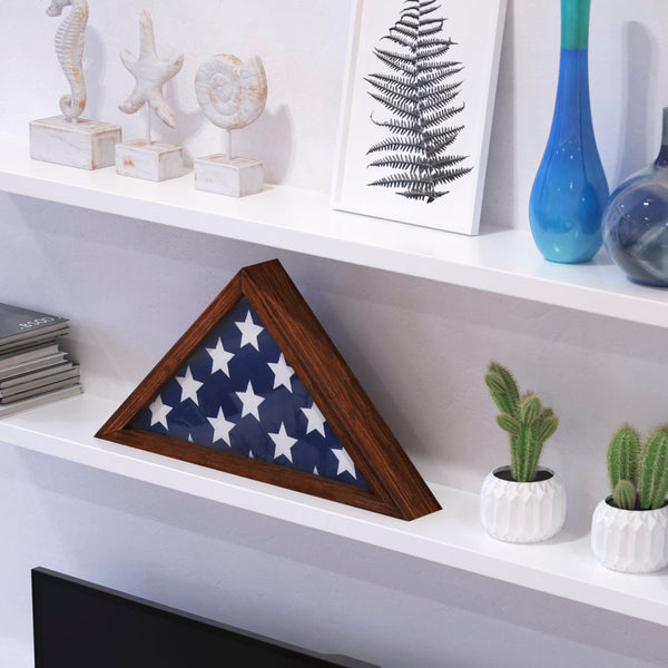 Rustic Brown |#| Solid Wood Rustic Brown Display Case for 9.5 x 5 Veterans Flag