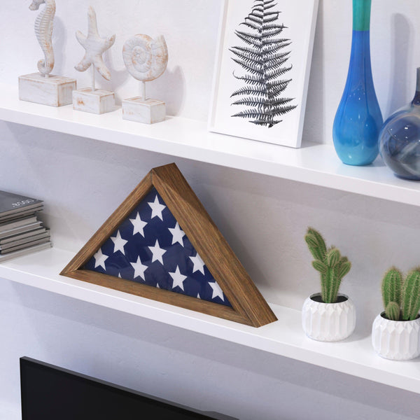 Weathered Brown Wood |#| Solid Wood Weathered Display Case for 9.5 x 5 Veterans Flag