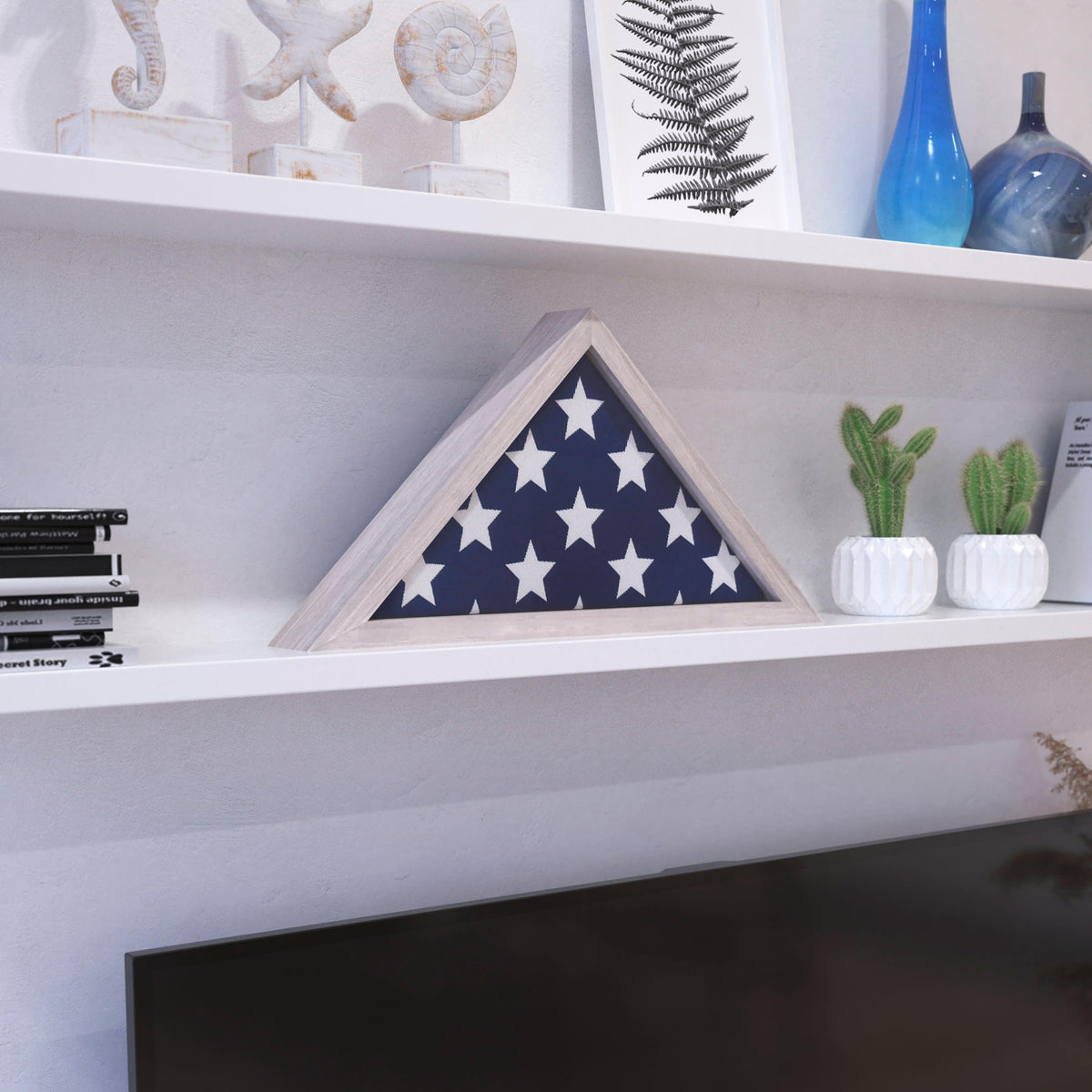 White Wash |#| Solid Wood Whitewashed Display Case for 9.5 x 5 Veterans Flag