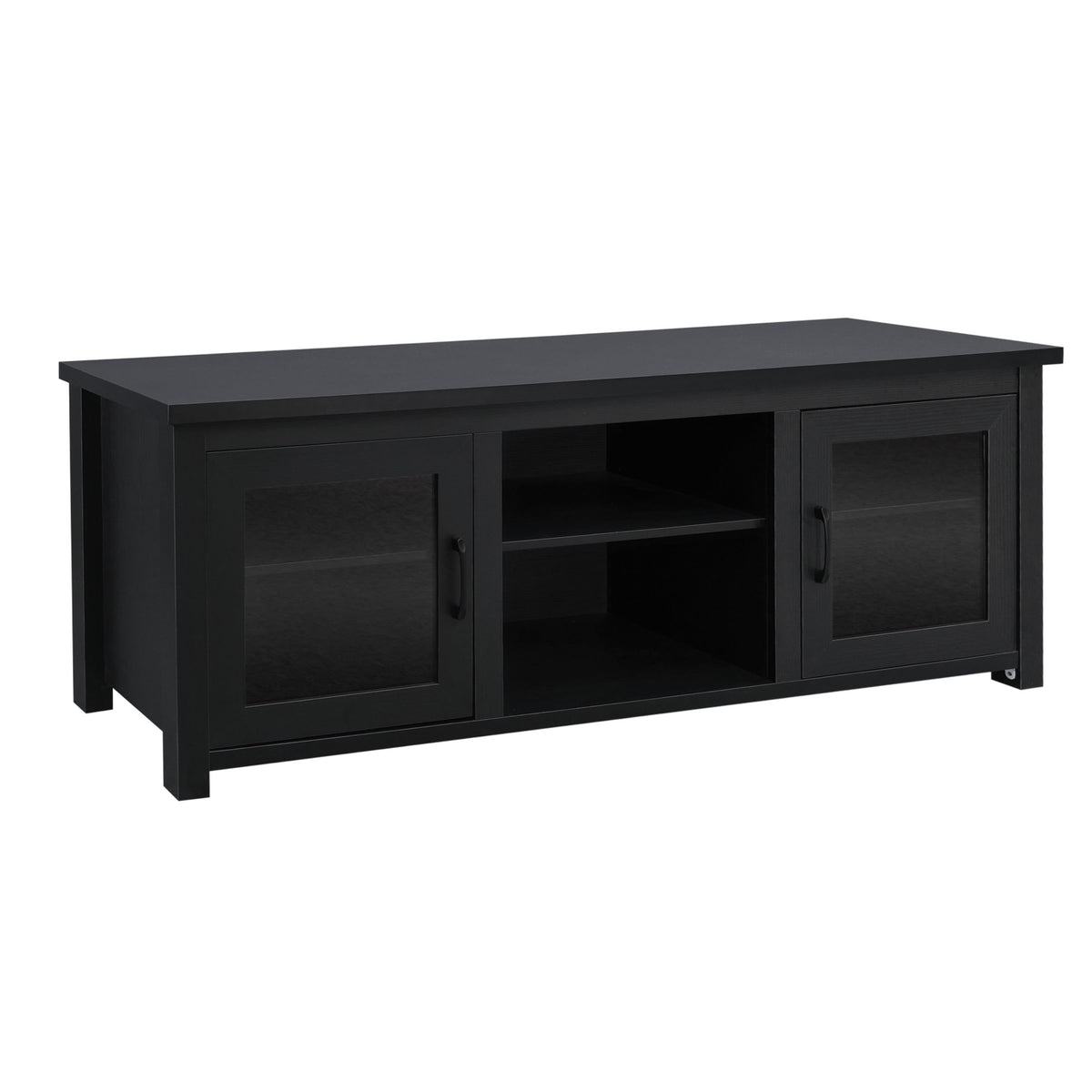 Black |#| Classic TV Stand for up to 80" TVs-Glass Fronted Doors-Modern Black Finish