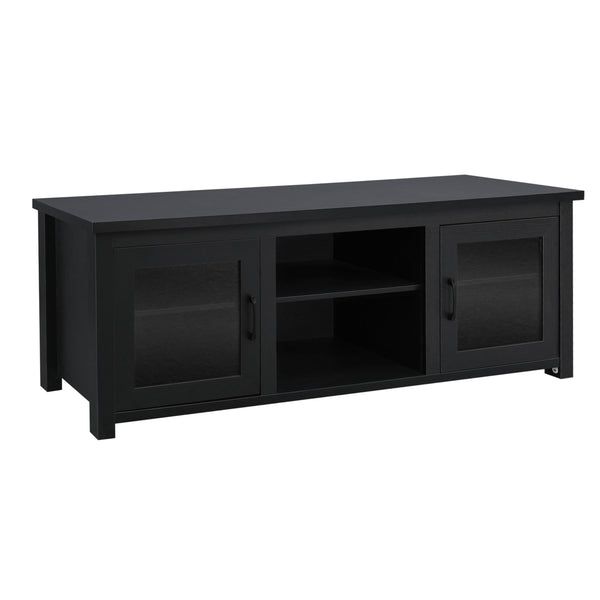 Black |#| Classic TV Stand for up to 80" TVs-Glass Fronted Doors-Modern Black Finish