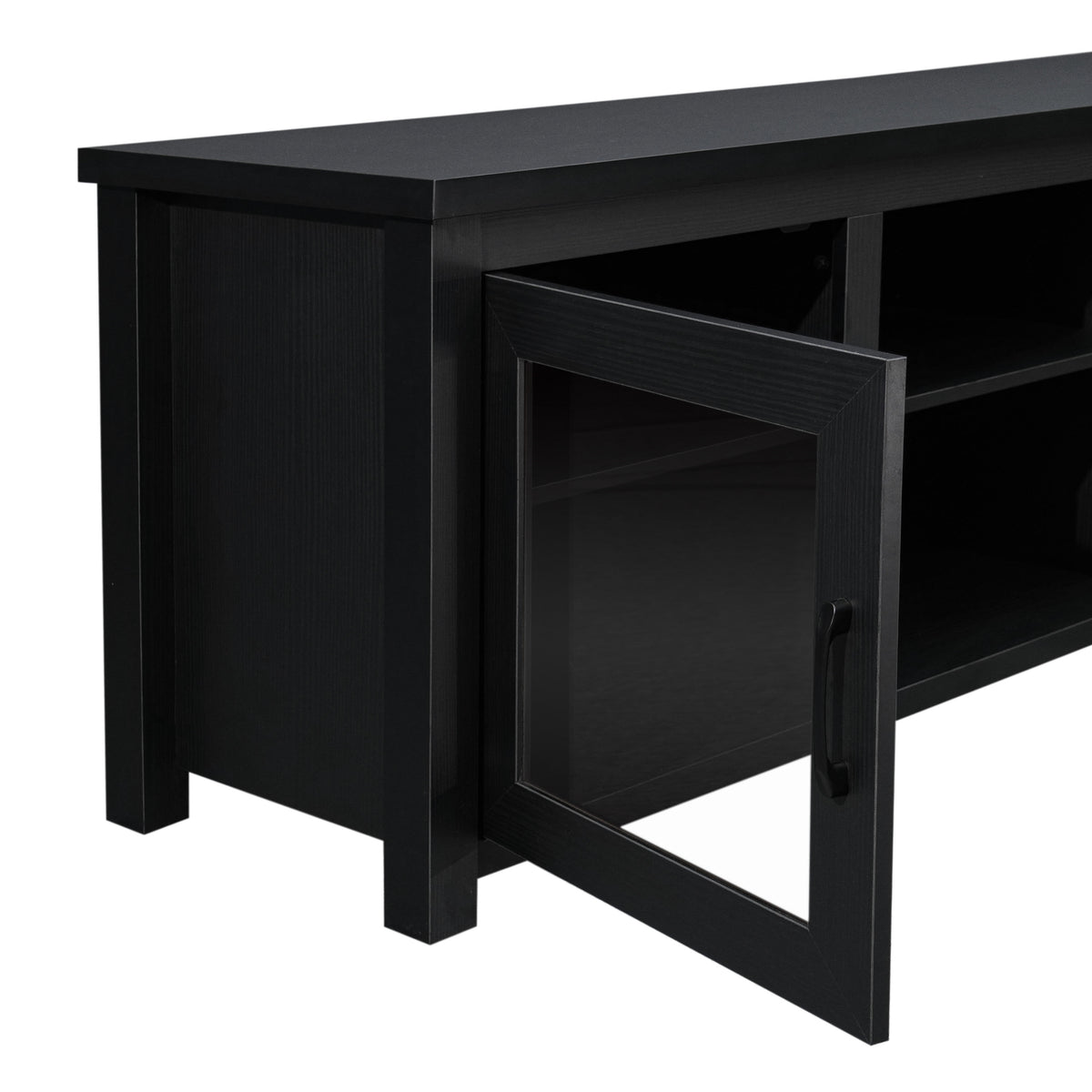 Black |#| Classic TV Stand for up to 80" TVs-Glass Fronted Doors-Modern Black Finish