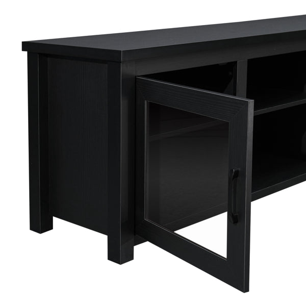 Black |#| Classic TV Stand for up to 80" TVs-Glass Fronted Doors-Modern Black Finish