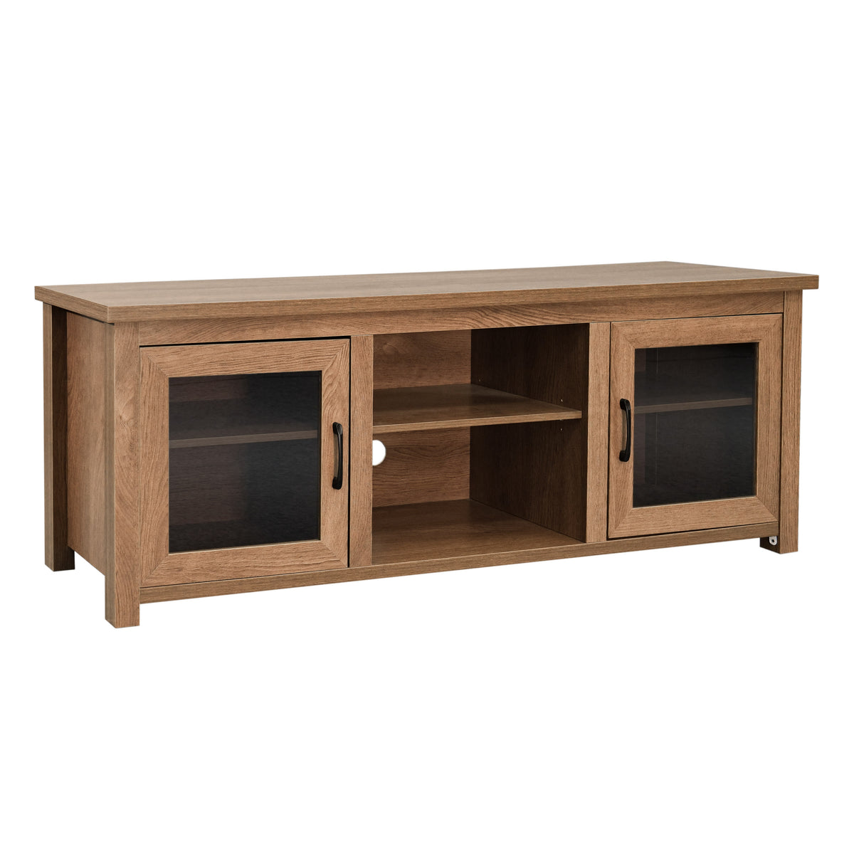 Walnut |#| Classic TV Stand for up to 80" TVs-Glass Fronted Doors-Modern Walnut Finish