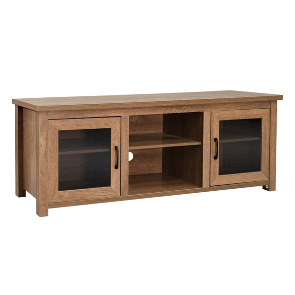 Walnut |#| Classic TV Stand for up to 80" TVs-Glass Fronted Doors-Modern Walnut Finish