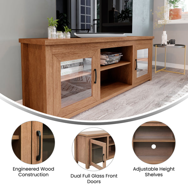 Walnut |#| Classic TV Stand for up to 80" TVs-Glass Fronted Doors-Modern Walnut Finish