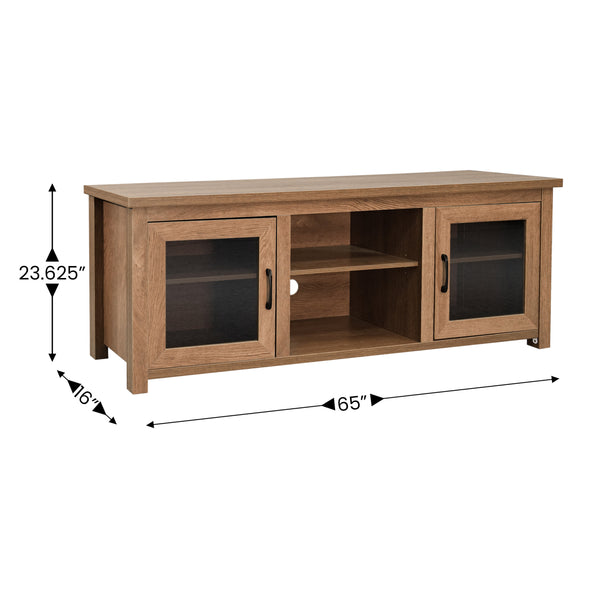Walnut |#| Classic TV Stand for up to 80" TVs-Glass Fronted Doors-Modern Walnut Finish