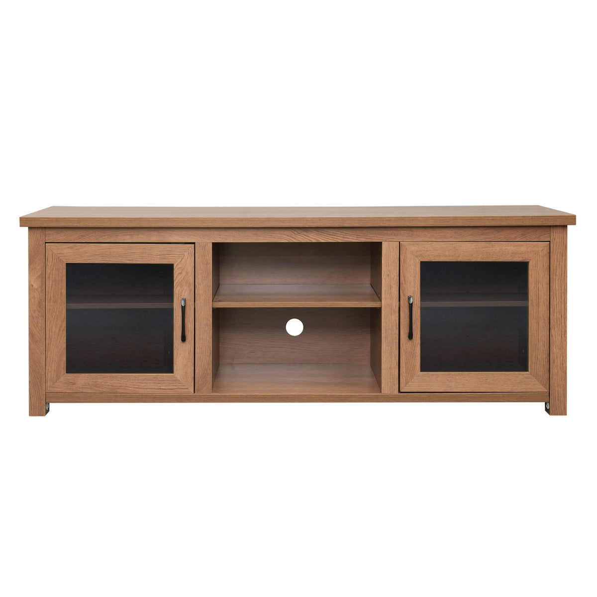 Walnut |#| Classic TV Stand for up to 80" TVs-Glass Fronted Doors-Modern Walnut Finish