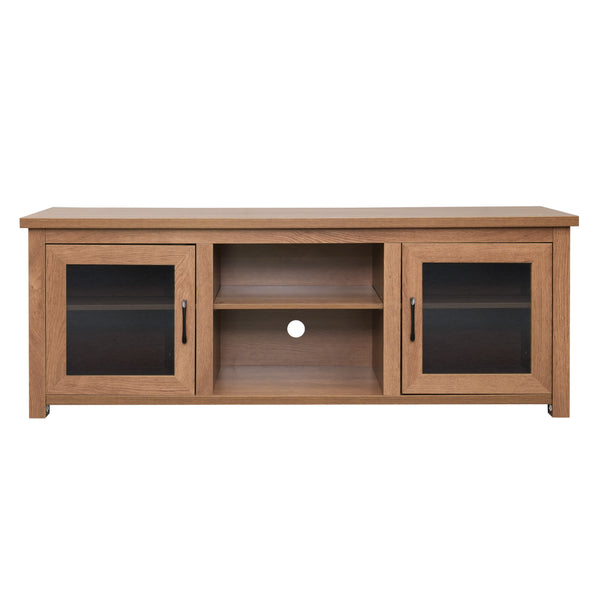 Walnut |#| Classic TV Stand for up to 80" TVs-Glass Fronted Doors-Modern Walnut Finish