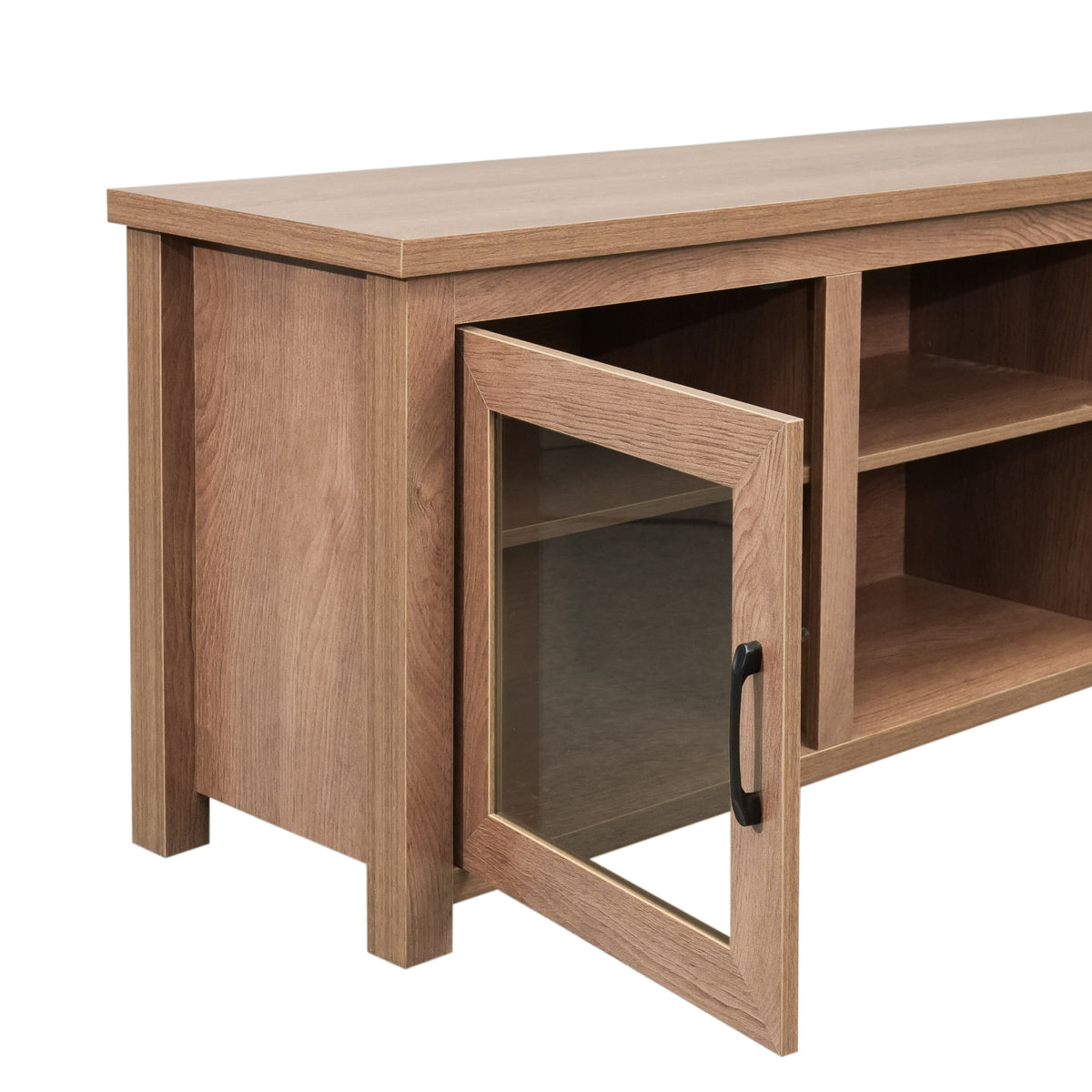 Walnut |#| Classic TV Stand for up to 80" TVs-Glass Fronted Doors-Modern Walnut Finish