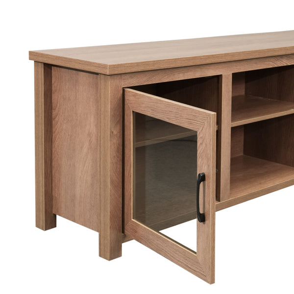 Walnut |#| Classic TV Stand for up to 80" TVs-Glass Fronted Doors-Modern Walnut Finish