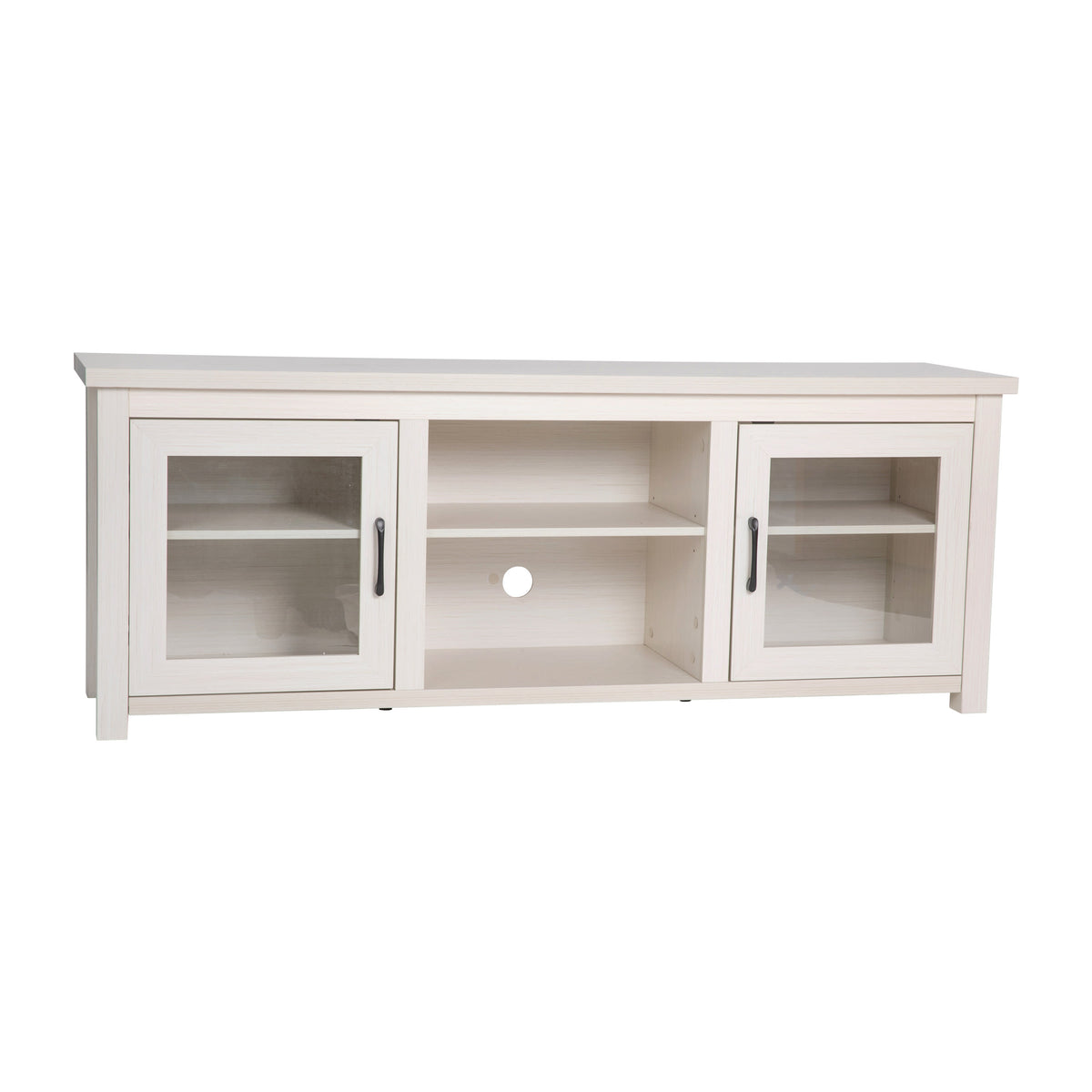 White Wash |#| Classic TV Stand for up to 80" TVs-Glass Fronted Doors-Modern White Wash Finish