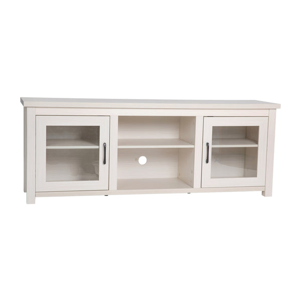 White Wash |#| Classic TV Stand for up to 80" TVs-Glass Fronted Doors-Modern White Wash Finish