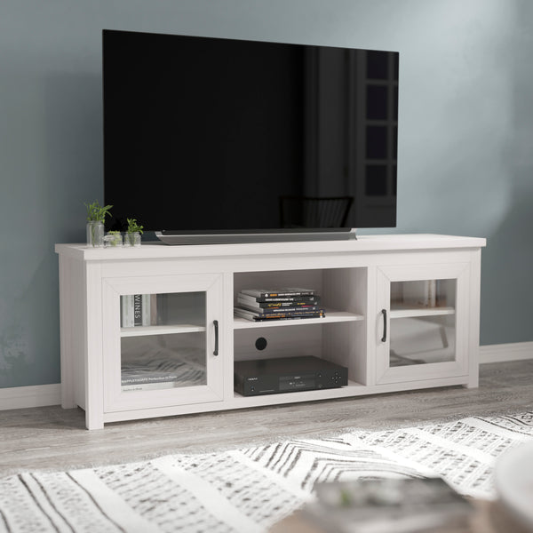 White Wash |#| Classic TV Stand for up to 80" TVs-Glass Fronted Doors-Modern White Wash Finish
