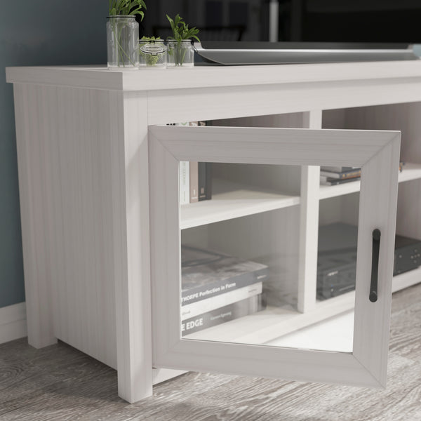 White Wash |#| Classic TV Stand for up to 80" TVs-Glass Fronted Doors-Modern White Wash Finish