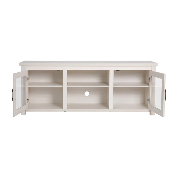 White Wash |#| Classic TV Stand for up to 80" TVs-Glass Fronted Doors-Modern White Wash Finish