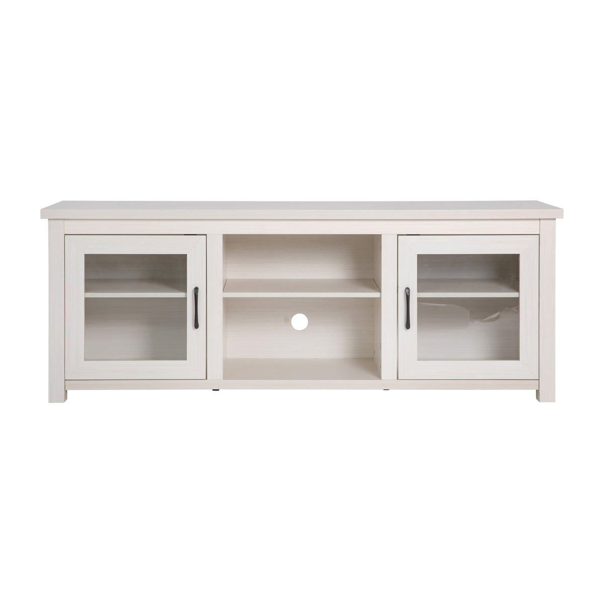 White Wash |#| Classic TV Stand for up to 80" TVs-Glass Fronted Doors-Modern White Wash Finish