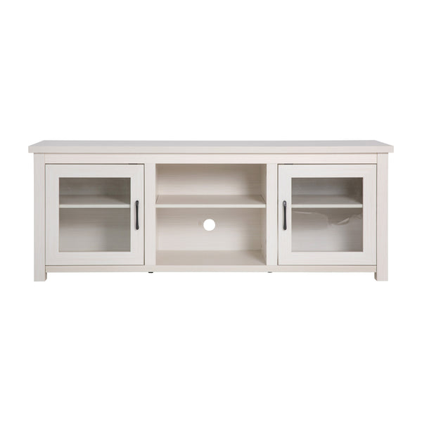 White Wash |#| Classic TV Stand for up to 80" TVs-Glass Fronted Doors-Modern White Wash Finish