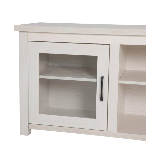 White Wash |#| Classic TV Stand for up to 80" TVs-Glass Fronted Doors-Modern White Wash Finish