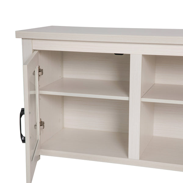 White Wash |#| Classic TV Stand for up to 80" TVs-Glass Fronted Doors-Modern White Wash Finish