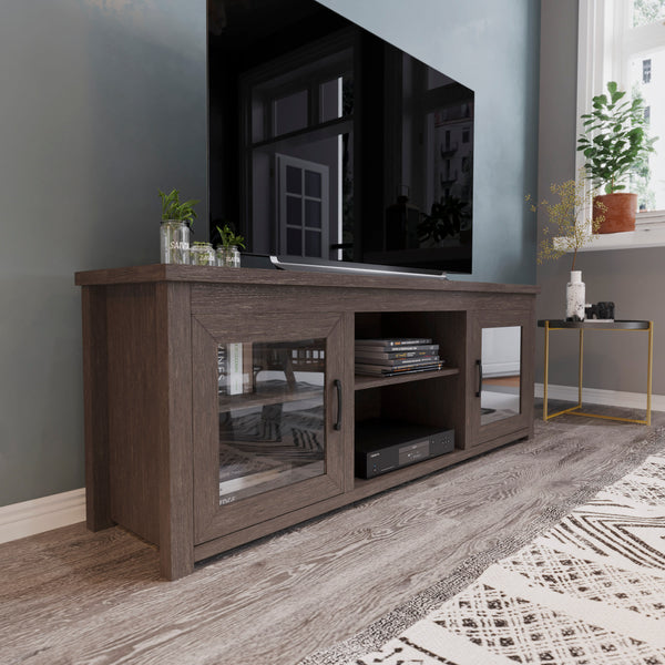Black Wash |#| Classic TV Stand for up to 80" TVs-Glass Fronted Doors-Modern Black Wash Finish