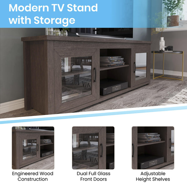 Black Wash |#| Classic TV Stand for up to 80" TVs-Glass Fronted Doors-Modern Black Wash Finish
