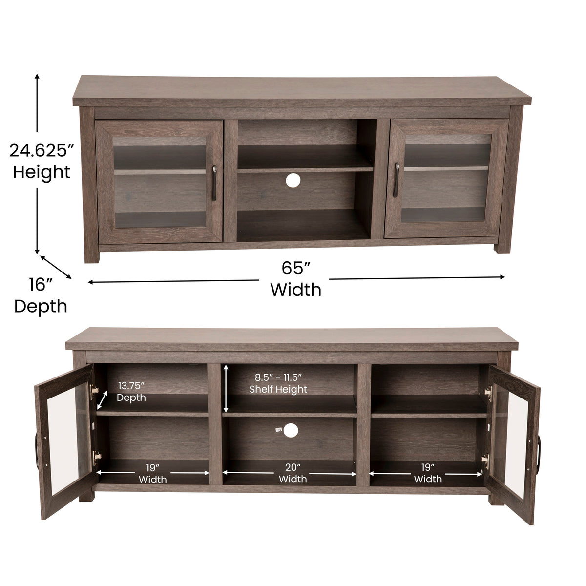 Black Wash |#| Classic TV Stand for up to 80" TVs-Glass Fronted Doors-Modern Black Wash Finish